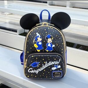 Disney Loungefly Graduation Mickey Mouse Backpack - Black and Gold NWT with ears